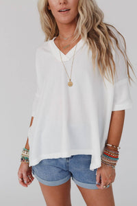 On The Go V Neck Ribbed Essential Tee - Off White: XL