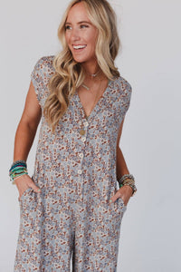 Daphne Floral Print Jumpsuit - Cream: L