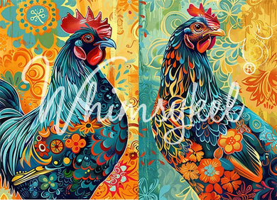 Whimsical Rooster Duo |18lb Decoupage Tissue Paper | 21x29 in