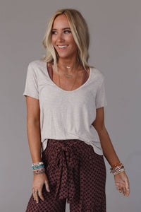 Scoop Neck Bralette Tee - Heather Oatmeal: XL