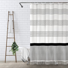 Awellife Black and White Shower Curtain for Bathroom Stripe Tassel Shower Curtain 72 X 72 Inches Farmhouse Linen