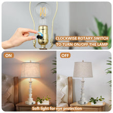 Set of 2 Farmhouse Table Lamps, 27.5'' Tall Rustic Bedside Lamps with 2 USB Ports, Beige Fabric Shade Nightstand Lamp, White Resin Desk Lamp with Rotary Switch for Living Room, Bedroom, Office