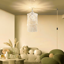 Boho Plug in Pendant Light, 15FT Hanging Lights with Plug in Cord, Pendant Lights with Handmade Macrame Lamp Shade, Hemp Rope Cord and On/Off Switch, Hanging Lamp for Boho Bedroom Decor Living Room