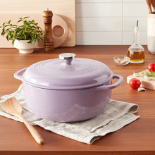 Lodge 7.5 Quart Enameled Cast Iron Oval Dutch Oven with Lid – Dual Handles – Oven Safe up to 500° F or on Stovetop - Use to Marinate, Cook, Bake, Refrigerate and Serve – Lilac