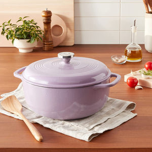 Lodge 7.5 Quart Enameled Cast Iron Oval Dutch Oven with Lid – Dual Handles – Oven Safe up to 500° F or on Stovetop - Use to Marinate, Cook, Bake, Refrigerate and Serve – Lilac