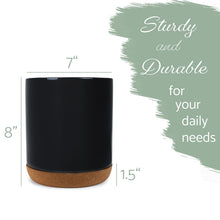 Elanze Designs Glossy X-Large Ceramic Stoneware Cork Bottom Kitchen Utensil Holder, Black