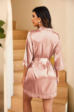 Ekouaer Women Lace-Trim Kimono Style Bathrobe Silky Sexy and Loose Satin Short Robe for Wife