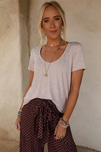 Scoop Neck Bralette Tee - Heather Oatmeal: XL
