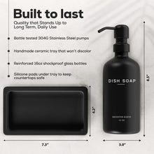 Black Glass Hand and Dish Soap Dispenser Set by Brighter Barns - Kitchen Soap Dispenser Set with Tray - Matte Black Soap Dispenser for Kitchen Sink - Black Kitchen Decor, Bathroom Accessories (Black)