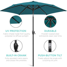 Best Choice Products 7.5ft Heavy-Duty Round Outdoor Market Table Patio Umbrella w/Steel Pole, Push Button Tilt, Easy Crank Lift - Cerulean