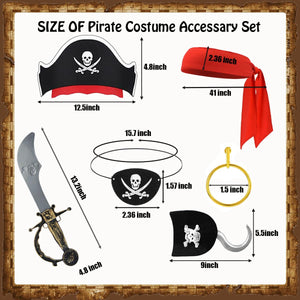 FUEAWIM 6 Pcs Pirate Accessories Include Pirate Headband Hat Eye Patch Hook Pirate Costume Accessories Halloween Priate Party Supplies