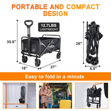 Collapsible Wagon Carts Foldable, Heavy Duty Beach Folding Wagon Cart with Wheels, Large Capacity Portable Utility Grocery Wagon for Shopping, Sports, Camping, Garden