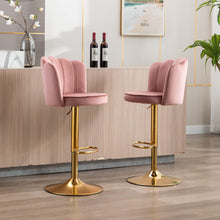 Janoray Velvet Adjustable Bar Stools with Petal Backs Set of 2 Swivel Modern Counter Bar Height Stool Chairs with Gold Footrest and Base Barstools for Home Bar/Kitchen/Dining Bar, Dark Pink