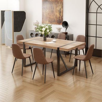 MUUOKY 7 Piece Dining Table Set for 6,Modern 71'' Rectangle Wood Dining Table and Fabric Dining Chairs 6,Kitchen Table and Chairs for 6,Ideal for Kitchen Dining Room