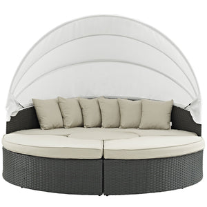 Modway Sojourn Outdoor Patio Sunbrella Sectional Daybed with Canopy in Antique Canvas Beige