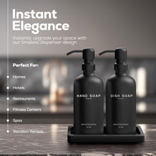 Black Glass Hand and Dish Soap Dispenser Set by Brighter Barns - Kitchen Soap Dispenser Set with Tray - Matte Black Soap Dispenser for Kitchen Sink - Black Kitchen Decor, Bathroom Accessories (Black)