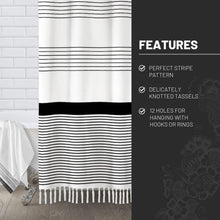 Awellife Black and White Shower Curtain for Bathroom Stripe Tassel Shower Curtain 72 X 72 Inches Farmhouse Linen