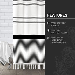Awellife Black and White Shower Curtain for Bathroom Stripe Tassel Shower Curtain 72 X 72 Inches Farmhouse Linen