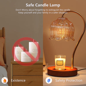 Geezo Fragrance Candle Warmer Lamp with 2 Bulbs Electric Candle Warmer with Timer & Dimmer for Home Decor Wax Melt for Small Large Size Jar Candles Retro Wooden Base