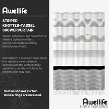 Awellife Black and White Shower Curtain for Bathroom Stripe Tassel Shower Curtain 72 X 72 Inches Farmhouse Linen
