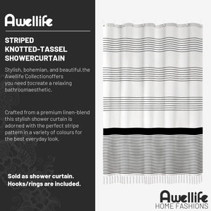 Awellife Black and White Shower Curtain for Bathroom Stripe Tassel Shower Curtain 72 X 72 Inches Farmhouse Linen