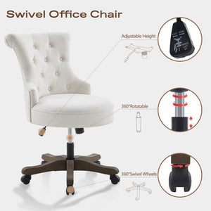 Batohom Home Office Chair Adjustable Height Swivel Chair with Wheels Linen Fabric Upholstered Computer Desk Chair with Wooden Legs Comfortable Armless Chair for Home Office Study Studio(Beige)