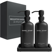 Black Glass Hand and Dish Soap Dispenser Set by Brighter Barns - Kitchen Soap Dispenser Set with Tray - Matte Black Soap Dispenser for Kitchen Sink - Black Kitchen Decor, Bathroom Accessories (Black)
