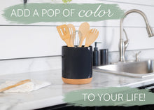 Elanze Designs Glossy X-Large Ceramic Stoneware Cork Bottom Kitchen Utensil Holder, Black