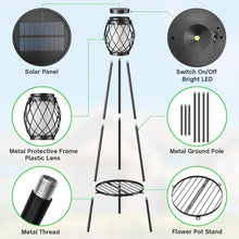 Solar Lights Outdoor Street Lights with Plant Stands 2 Pack, Solar Floor Lamp Metal Tripod Patio Lights for Garden Yard Pathway Driveway Front/Back Porch Decoration