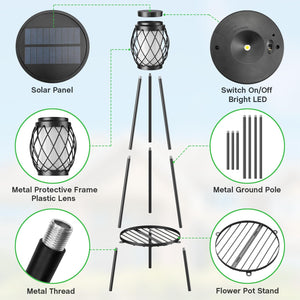 Solar Lights Outdoor Street Lights with Plant Stands 2 Pack, Solar Floor Lamp Metal Tripod Patio Lights for Garden Yard Pathway Driveway Front/Back Porch Decoration