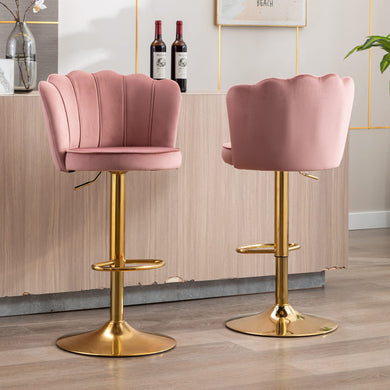 Janoray Velvet Adjustable Bar Stools with Petal Backs Set of 2 Swivel Modern Counter Bar Height Stool Chairs with Gold Footrest and Base Barstools for Home Bar/Kitchen/Dining Bar, Dark Pink