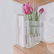 Puransen Bookend Vase for Flowers, Cute Bookshelf Decor, Unique Vase for Book Lovers, Artistic and Cultural Flavor Acrylic Vases for Home Office Decor, A Book About Flowers (Clear - B)