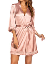 Ekouaer Women Lace-Trim Kimono Style Bathrobe Silky Sexy and Loose Satin Short Robe for Wife