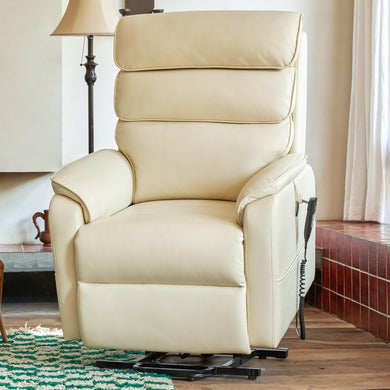 Irene House 9198 Large Lay Flat Recliner Lift Chair Recliners Dual Motor for Elderly Recliner Chair Electric Power Lift Sofa with Side Pockets(Faux Leather Cream)