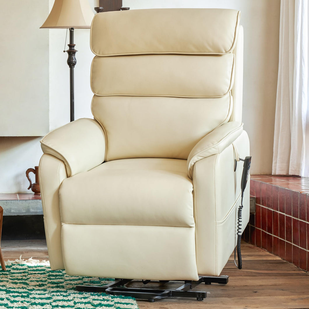 Irene House 9198 Large Lay Flat Recliner Lift Chair Recliners Dual Motor for Elderly Recliner Chair Electric Power Lift Sofa with Side Pockets(Faux Leather Cream)