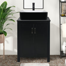 Puluomis 24-Inch Traditional Bathroom Vanity with Square Black and White Ceramic Porcelain Sink Top, Wood Single Vessel Sink Bowl with Faucet Set