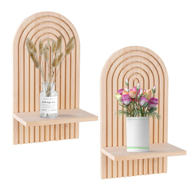 Ripprovt 2 Pack Boho Arch Shelf Wooden Boho Wall Decor, Decorative Bohemian Rainbow Hanging Shelves for Nursery Bedroom Living Room Wall Book/Candle Holder