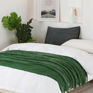 BOURINA Green Throw Blanket Textured Solid Soft Sofa Couch Decorative Knitted Blanket, 50" x 60" Green