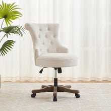 Batohom Home Office Chair Adjustable Height Swivel Chair with Wheels Linen Fabric Upholstered Computer Desk Chair with Wooden Legs Comfortable Armless Chair for Home Office Study Studio(Beige)