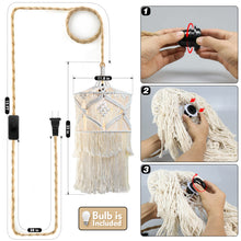 Boho Plug in Pendant Light, 15FT Hanging Lights with Plug in Cord, Pendant Lights with Handmade Macrame Lamp Shade, Hemp Rope Cord and On/Off Switch, Hanging Lamp for Boho Bedroom Decor Living Room