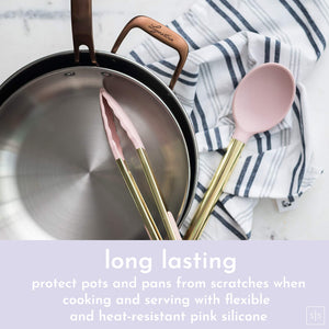 Gold & Pink Kitchen Utensil Set with Holder - Pink Cooking Utensils:Gold Whisk,Gold Ladle,Pink Spatula,Gold Tongs,Pink Spoon,Turner,Gold Utensil Holder - Pink Kitchen Accessories & Pink Kitchen Decor