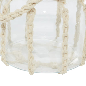 Deco 79 Glass Candle Lantern with Rope Handle, 6" x 6" x 6", Clear