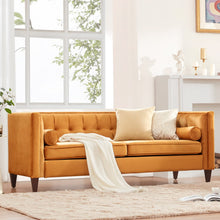 Dreamsir 78'' W Velvet Sofa, Mid-Century Love Seats Sofa Furniture with Bolster Pillows, Button Tufted Couch for Living Room, Tool-Free Assembly (Sofa, Ginger)