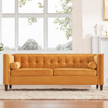 Dreamsir 78'' W Velvet Sofa, Mid-Century Love Seats Sofa Furniture with Bolster Pillows, Button Tufted Couch for Living Room, Tool-Free Assembly (Sofa, Ginger)