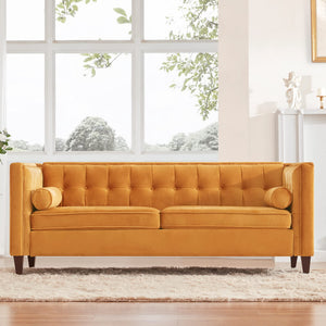 Dreamsir 78'' W Velvet Sofa, Mid-Century Love Seats Sofa Furniture with Bolster Pillows, Button Tufted Couch for Living Room, Tool-Free Assembly (Sofa, Ginger)