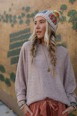 Fly With Me Batwing Sleeve Knit Sweater - Sand: L
