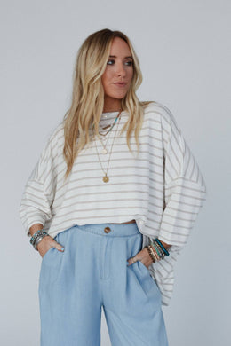 Swaying Stripes Top - Oatmeal: XL
