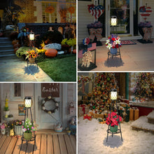 Solar Lights Outdoor Street Lights with Plant Stands 2 Pack, Solar Floor Lamp Metal Tripod Patio Lights for Garden Yard Pathway Driveway Front/Back Porch Decoration
