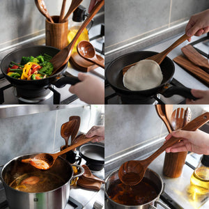 Wooden Spoons for Cooking, Wooden Cooking Utensils Set, Wooden Utensil Set with Holder, Spoon Rest & Hooks, Teak Wood Nonstick Kitchen Cookware – Set of 8pcs by Woodenhouse