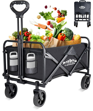 Collapsible Wagon Carts Foldable, Heavy Duty Beach Folding Wagon Cart with Wheels, Large Capacity Portable Utility Grocery Wagon for Shopping, Sports, Camping, Garden